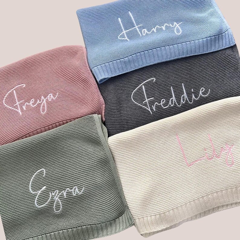 New Baby Gift, Personalised Embroidered Blanket, Personalised Knit