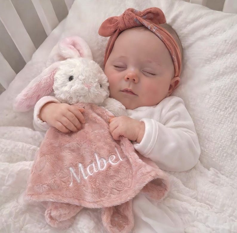 Embroidered baby comforter, Soft baby blanket, Newborn baby Gift, Security Blanket, Personalised Baby gift, Special Keepsake, baby shower. image 1