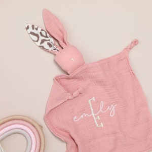 Personalised bunny, newborn baby gift, embroidered comforter, Personalised new baby gift, baby Easter gift , Baby shower gift, New baby gift zdjęcie 6