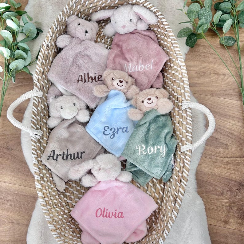 Embroidered baby comforter, Soft baby blanket, Newborn baby Gift, Security Blanket, Personalised Baby gift, Special Keepsake, baby shower. image 12