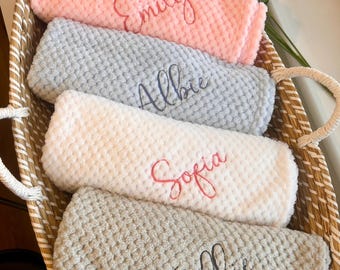 Personalised Baby Blanket, Custom Embroidery Name, Soft Newborn Blanket, Baby Shower & Christening Gift Idea, Birth Keepsake, Newborn Gift
