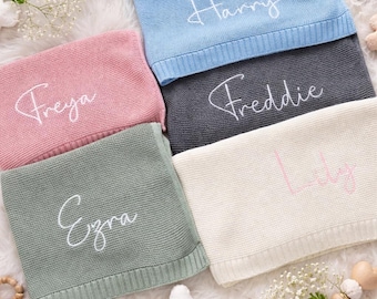New baby gift, personalised embroidered blanket, personalised Knit blanket, baby shower gift , present for new baby, newborn gift.