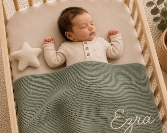 New baby gift, personalised embroidered blanket, personalised Knit blanket, baby shower gift , present for new baby, newborn gift.