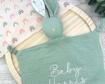 Personalised baby gift, Baby Comforter, Baby gift, Newborn baby, Baby shower gift, Baby keepsake, Muslin bunny comforter, Baby Present.