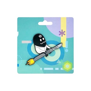 Scientist Riding Scalpel Rocket Enamel Pin | Vok