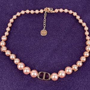 Vintage Christian Dior Pink Pearl Pendant Necklace 46cm