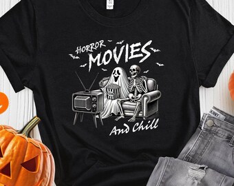 Horror Movies and Chill Shirt, Funny Halloween Shirt, Couples Halloween Shirt, Netflix and Chill Shirt, Girlfriend Gift,
