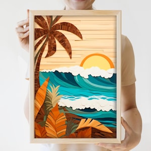 Sunset Beach Oahu Wall Art | Hawaii Vintage Poster Print | Oahu Art Print | Banzai Pipeline | Oahu Travel Print | Hawaii Artist