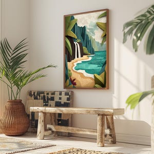 Na Pali Coast Waterfall | Kauai Art Print | Hawaii Waterfall | Kalalau Beach Print | Hawaiian Wall Art | Kauai Wall Art | Beach House Decor