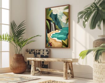 Na Pali Coast Waterfall | Kauai Art Print | Hawaii Waterfall | Kalalau Beach Print | Hawaiian Wall Art | Kauai Wall Art | Beach House Decor