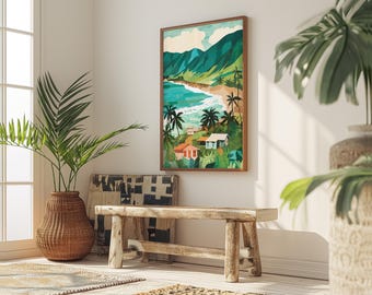 Kaneohe Bay Print | Oahu Wall Art | Hawaii Vintage Poster Print | Oahu Art Print | Hawaii Artist | Oahu Travel Print | Hawaii Coastline