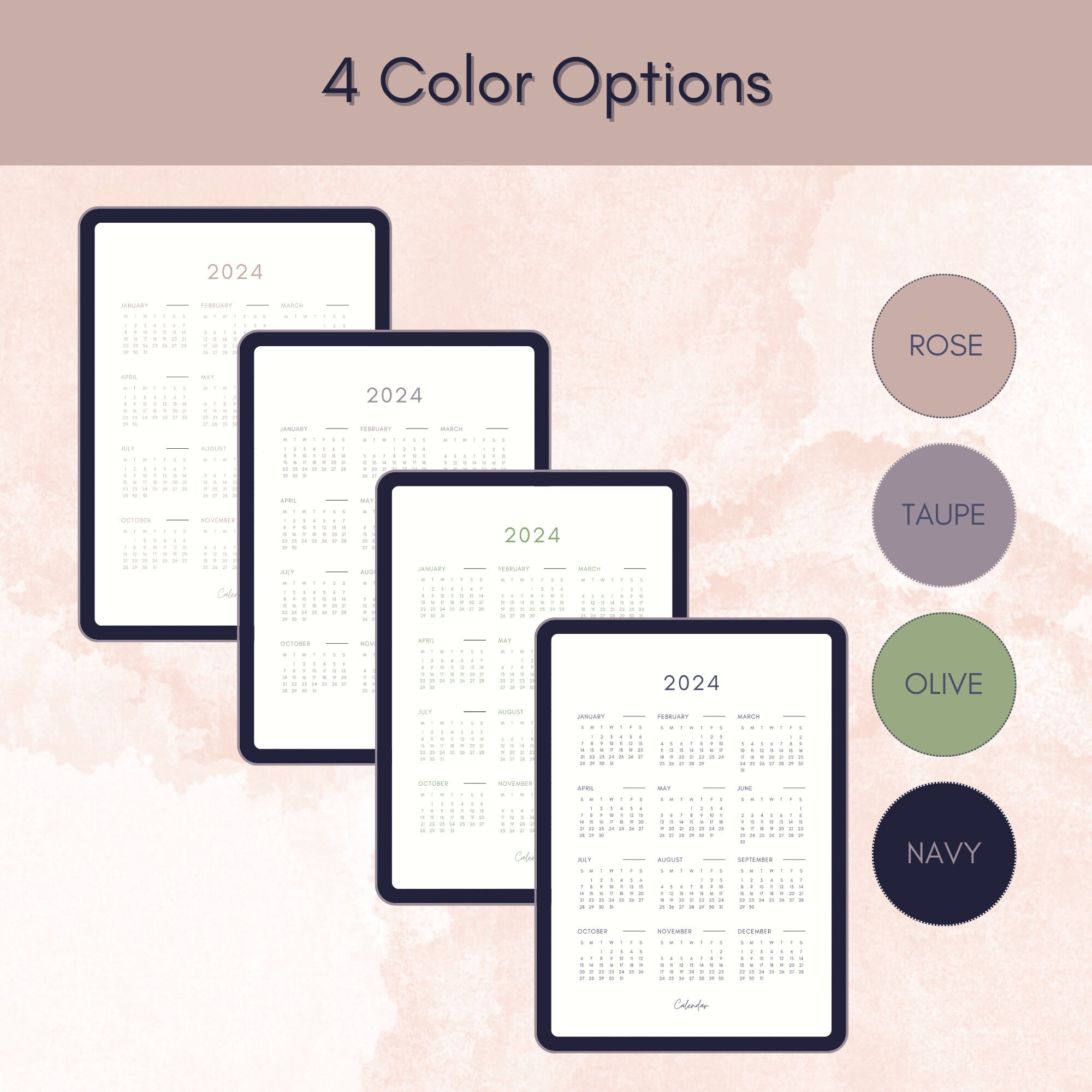 Annual Calendar Planner 2024 Organizer Digital Template Monthly Tracker