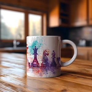 Schach Tasse, Schach Figuren Wasserfarbenstil, Teetasse, Kaffeetasse