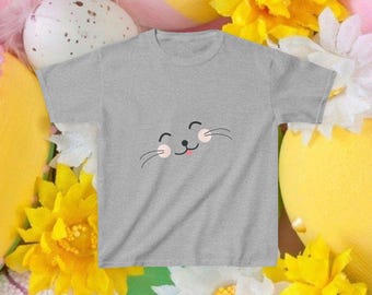 T-shirt Bunnie Face, kindershirt, schattig konijntje-T-shirt voor kinderen, grafisch konijnenshirt jeugd, paascadeau voor meisjes en jongens, kleding dierenliefhebber