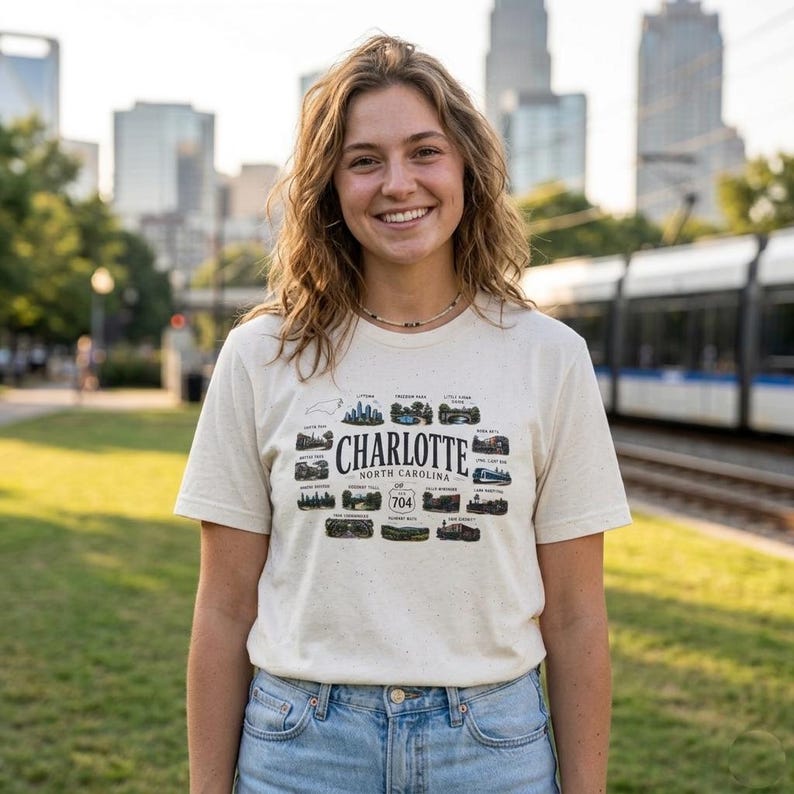 Charlotte North Carolina Shirt, Charlotte Travel Graphic T Shirt, NC Gift for City and Outdoor Lovers image 3