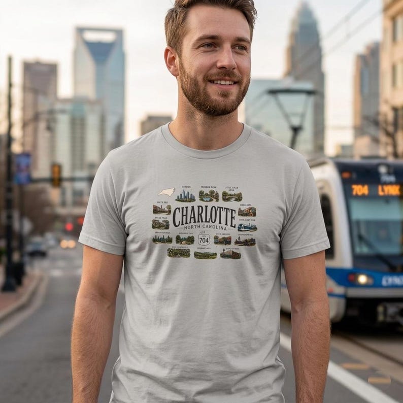 Charlotte North Carolina Shirt, Charlotte Travel Graphic T Shirt, NC Gift for City and Outdoor Lovers image 4