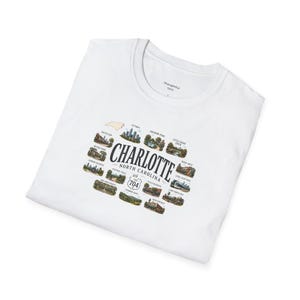 Charlotte North Carolina Shirt, Charlotte Travel Graphic T Shirt, NC Gift for City and Outdoor Lovers White