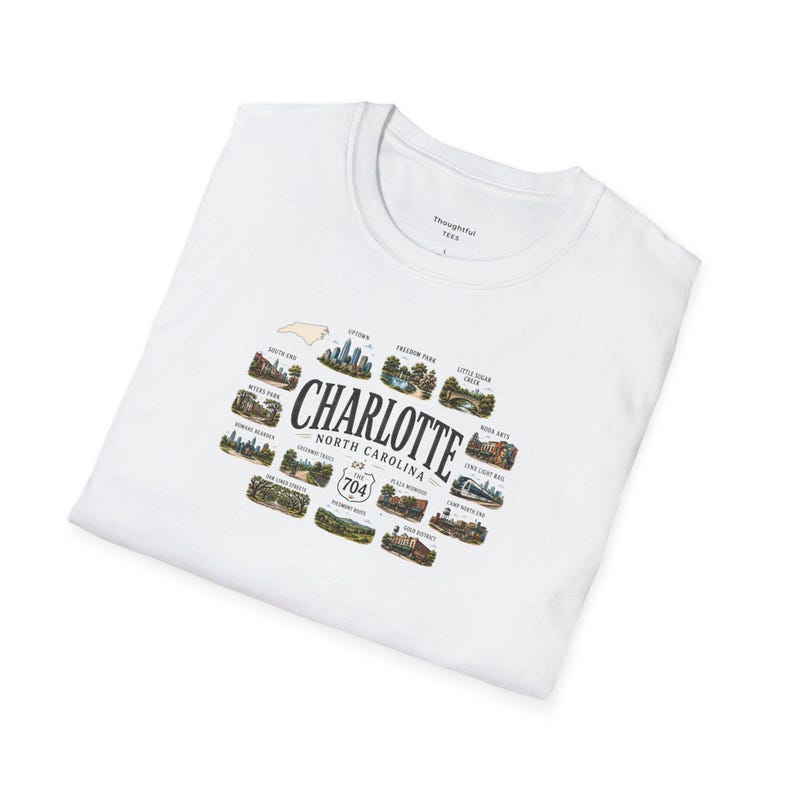 Charlotte North Carolina Shirt, Charlotte Travel Graphic T Shirt, NC Gift for City and Outdoor Lovers White