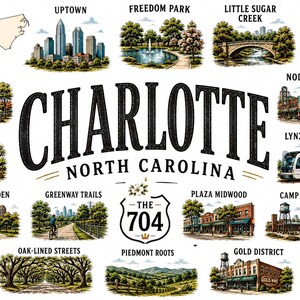 Charlotte North Carolina Shirt, Charlotte Travel Graphic T Shirt, NC Gift for City and Outdoor Lovers image 2