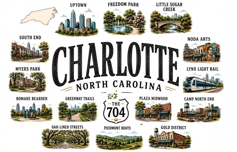 Charlotte North Carolina Shirt, Charlotte Travel Graphic T Shirt, NC Gift for City and Outdoor Lovers image 2