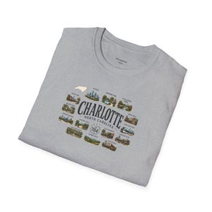 Charlotte North Carolina Shirt, Charlotte Travel Graphic T Shirt, NC Gift for City and Outdoor Lovers Sport Grey