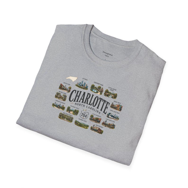 Charlotte North Carolina Shirt, Charlotte Travel Graphic T Shirt, NC Gift for City and Outdoor Lovers Sport Grey