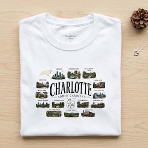 Charlotte North Carolina Shirt, Charlotte Travel Graphic T Shirt, NC Gift for City and Outdoor Lovers image 1