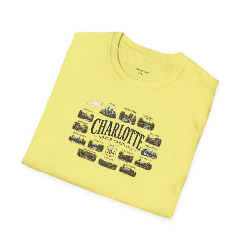 Charlotte North Carolina Shirt, Charlotte Travel Graphic T Shirt, NC Gift for City and Outdoor Lovers Cornsilk