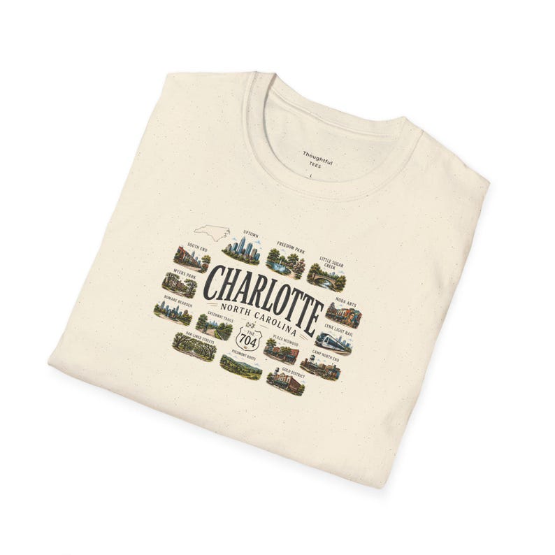 Charlotte North Carolina Shirt, Charlotte Travel Graphic T Shirt, NC Gift for City and Outdoor Lovers Natural