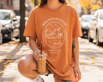 Vintage Camping Adventure Unisex Tee, Moon Over Mountains, Nature Lover Gift, Outdoor Cottage Forest Shirt, Retro Camping Fashion, Camping