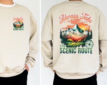 Cozy Adventure Crewneck for Nature Lovers, Scenic Route Sweatshirt, Perfect for Fall, Gift for Hikers, Outdoor Enthusiasts.