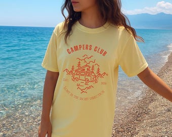Vintage Campers Club Unisex T-shirt, Outdoor Adventure Nature Tee, Mountain Camping Graphic Shirt