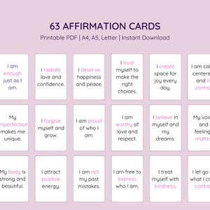 63 Tarjetas de Afirmación Imprimibles, Tarjetas de Afirmación Digitales, Tableros de Visión Imprimibles, Baraja de Tarjetas de Afirmación, Tarjetas de Afirmación Positiva (PDF)