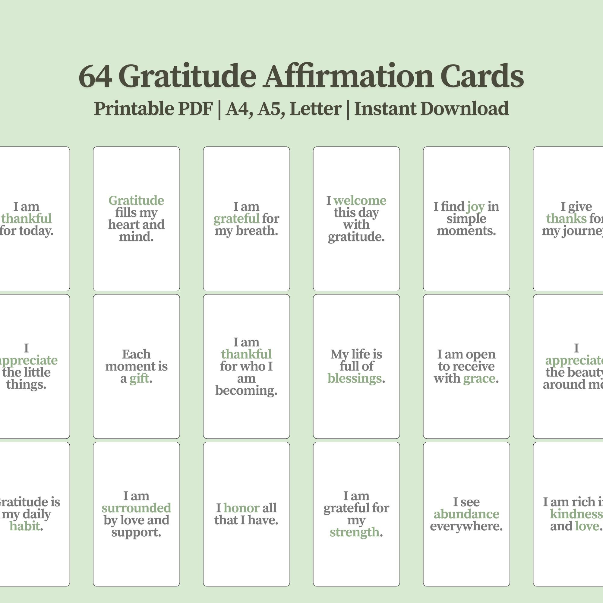 Gratitude Affirmation Cards | 63 Printable Quotes + 1 Custom Card ...