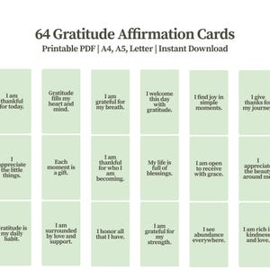 Affirmationskarten zur Dankbarkeit | 63 druckbare Zitate + 1 benutzerdefinierte Karte | Mindful Reflection Deck für Journaling | Digitaler PDF-Download
