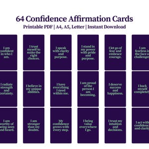 Carte di affermazione della fiducia / 64 citazioni positive stampabili / Mazzo di mentalità motivazionale per donne / Download digitale in PDF