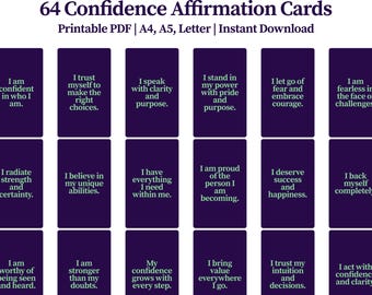 Confidence Affirmation Cards | 64 Printable Positive Quotes | Motivational Mindset Deck for Women | Digital Download PDF