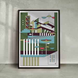 THE NEW WORLD I Surreal Fallingwater Wall Art Print Dimensional Geometric Poster Avant Garde Home Decor Housewarming Gift for Architect
