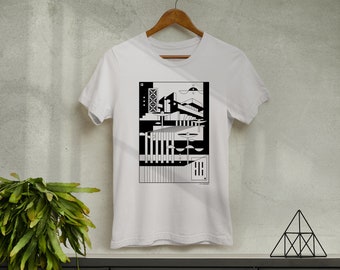 Futuristic Black and White Graphic Tee – Unisex Streetwear T-Shirt