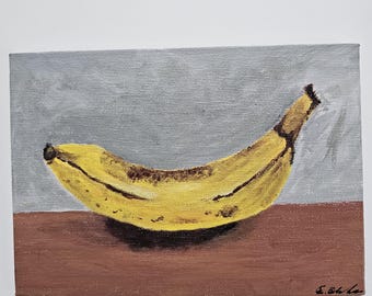 Pintura de plátano Arte original Acrílico 7&quot; × 5&quot;