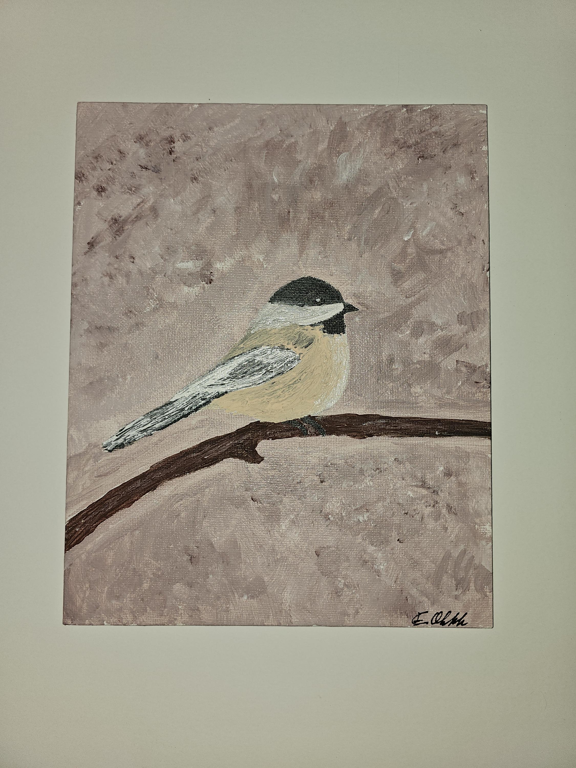 Chickadee Bird Painting Original Art Acrylic 8" × 10"