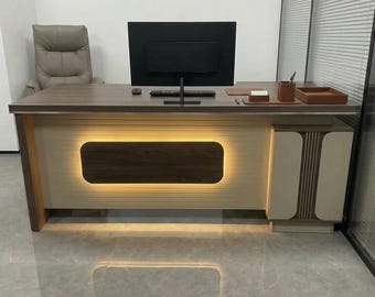 Escrivaninha flutuante em nogueira para escritório doméstico, estação de trabalho minimalista escandinava, mesa de computador feita à mão