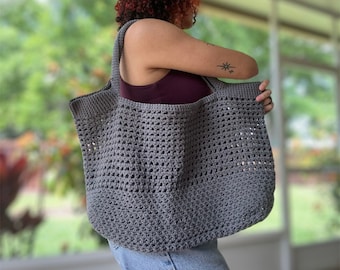 Grey Crochet Tote Bag, Crochet Tote Bag, Grey Tote Bag, Tote Bag, Crochet Bag, Crochet Tote, Crochet Market Bag, Grey Market Bag