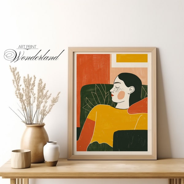 Printable Abstract Mid Century Women Oil Painting, Digital Artwork, Printable Art, Colour Block, Eclectic Art, Bright Art, Textured Art