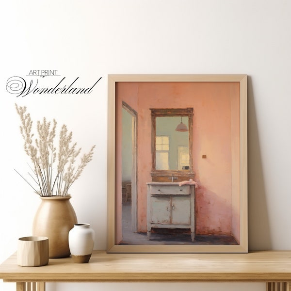 Printable Pink Interior Still Life Oil Painting, Vertical Wall Art Print, Art Digital Download