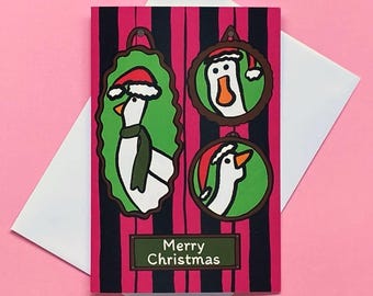 Whimsical Goose Christmas Card: Hand Drawn Silly Festive Card