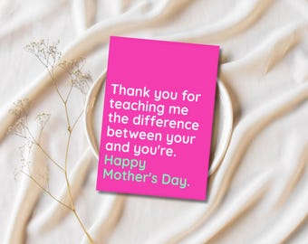 Funny Mother's Day Card, Grammar Greeting Card for Mom