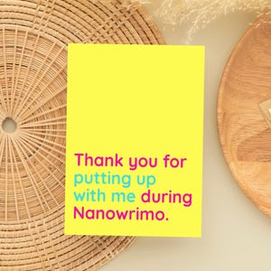 Tarjeta divertida de Nanowrimo, tarjeta de felicitación para escritores y autores, tarjeta del Mes Nacional de la Novelas