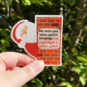 Funny Santa Grammar Sticker: Bookish Gift for Writers