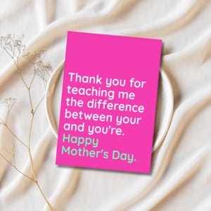 Carte drôle de fête des mères, carte de voeux de grammaire pour maman